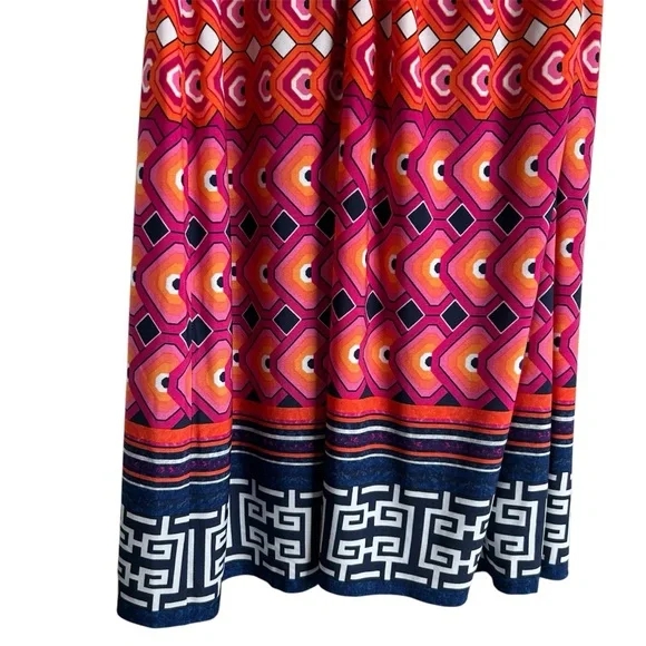 laundry by Shelli Segal Pop Orange Multi Sleeveless Halter Dress Lined Size 10 - Picture 4 of 10